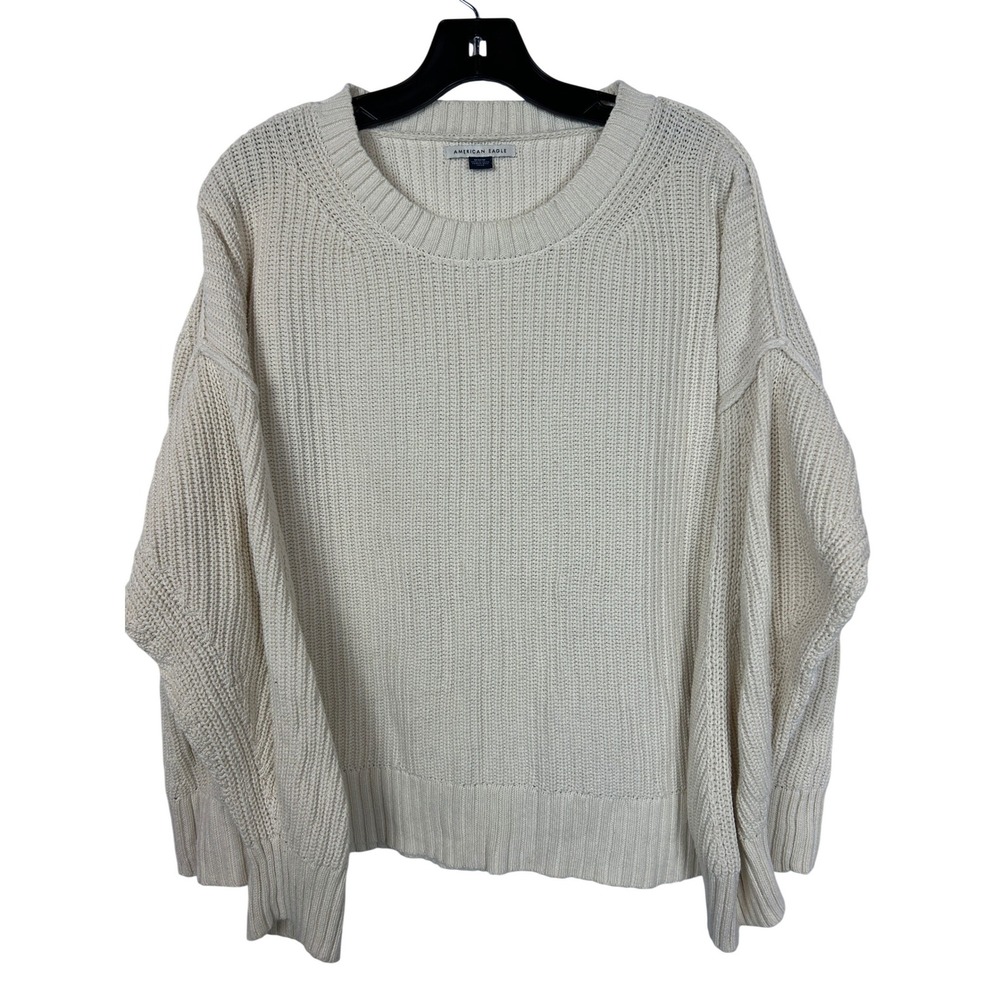 American Eagle Cream Chunky Shaker Knit Oversized Cotton Coastal Sweater Size M